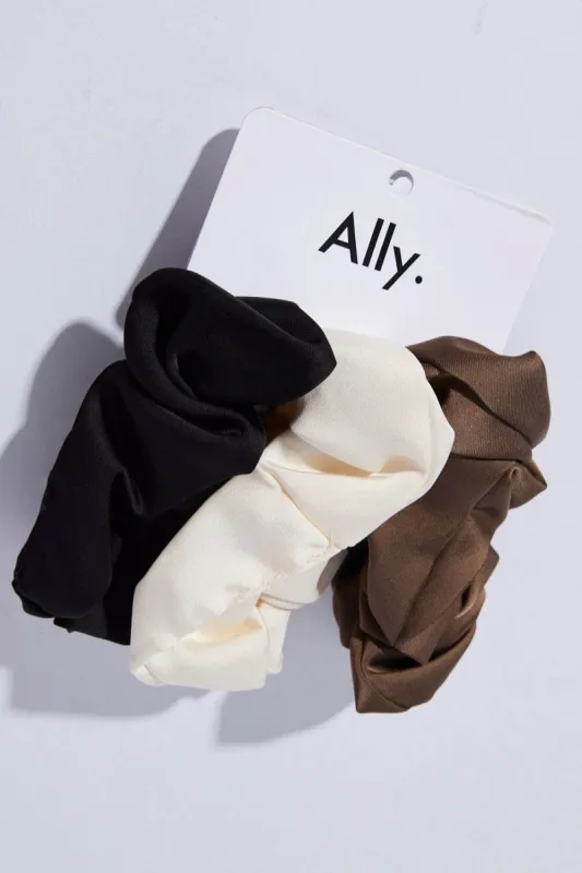 Multi 3 Pack Solid Colour Scrunchies sold by Ally Fashion