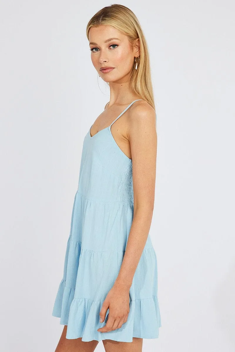 Blue Fit and Flare Dress Sleeveless Tiered sold by Ally Fashion product image thumbnail 4
