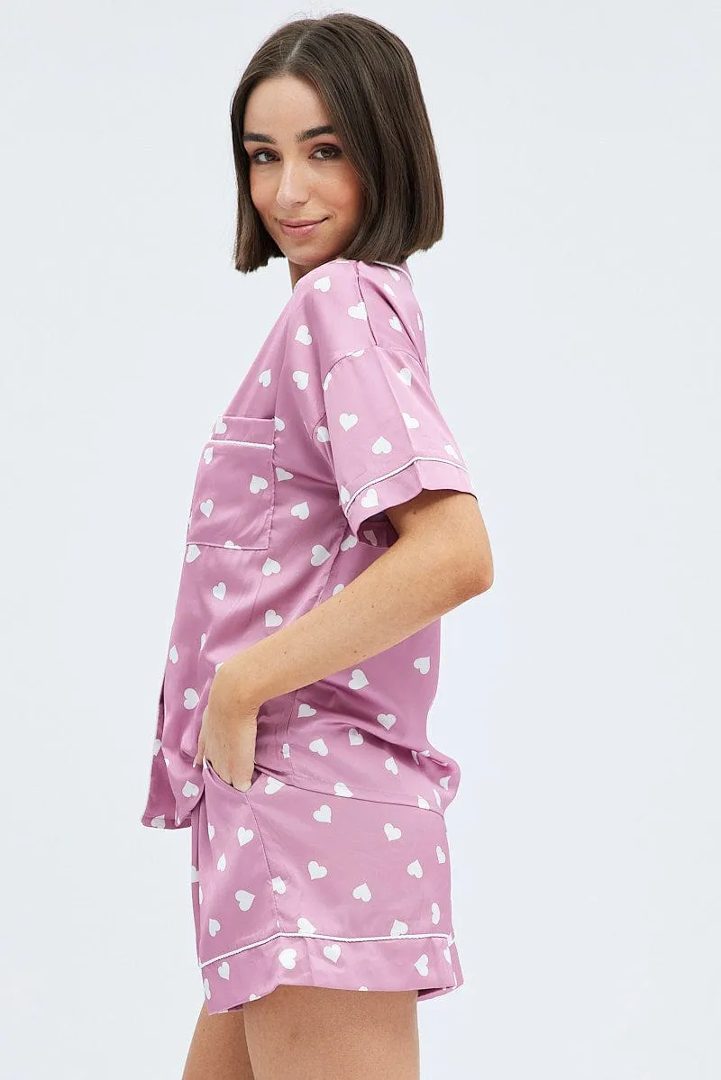 Pink Polka Dot Pink Satin Hearts Contrast Piping Pyjama Set sold by Ally Fashion product image thumbnail 4
