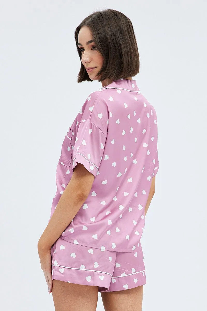 Pink Polka Dot Pink Satin Hearts Contrast Piping Pyjama Set sold by Ally Fashion product image thumbnail 5