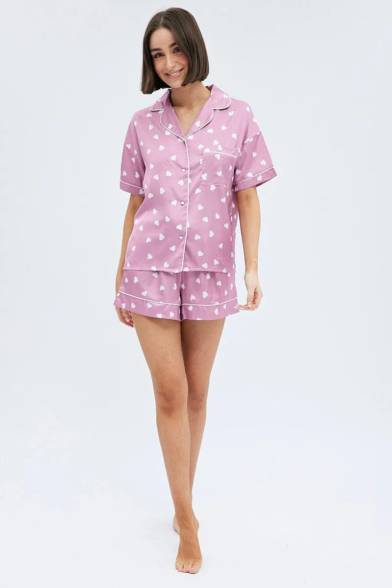 Pink Polka Dot Pink Satin Hearts Contrast Piping Pyjama Set sold by Ally Fashion product image thumbnail 2