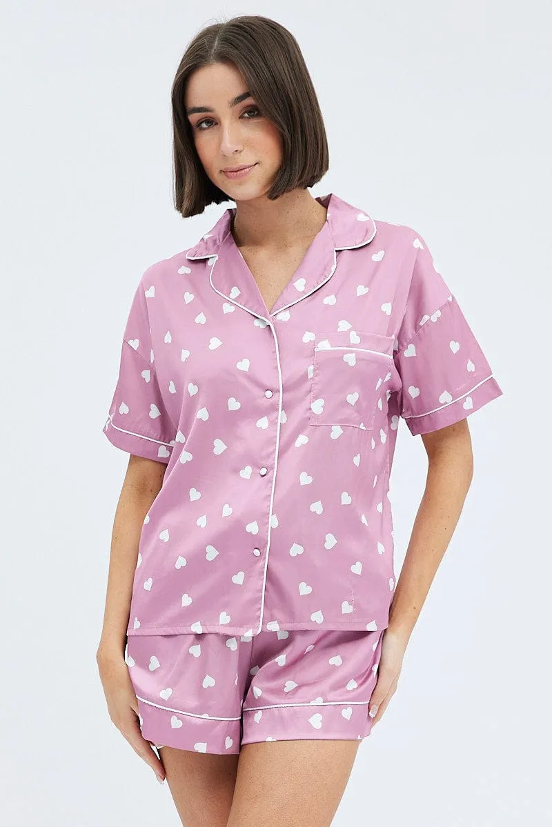 Pink Polka Dot Pink Satin Hearts Contrast Piping Pyjama Set sold by Ally Fashion product image thumbnail 3