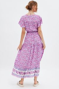 Pink Boho Bell Sleeve Midi Dress sold by Ally Fashion