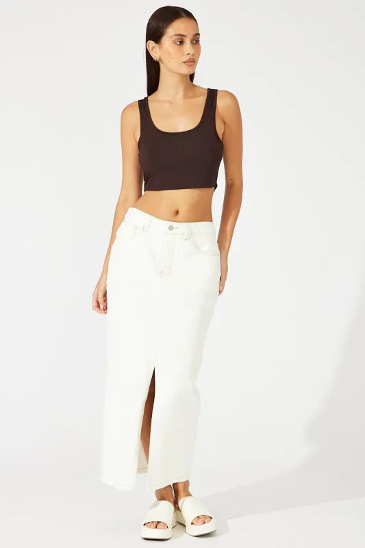 White Denim Skirt Maxi Front Split sold by Ally Fashion