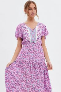 Pink Boho Bell Sleeve Midi Dress sold by Ally Fashion
