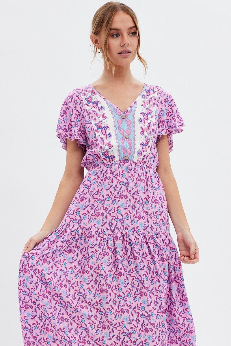 Pink Boho Bell Sleeve Midi Dress sold by Ally Fashion product image thumbnail 2