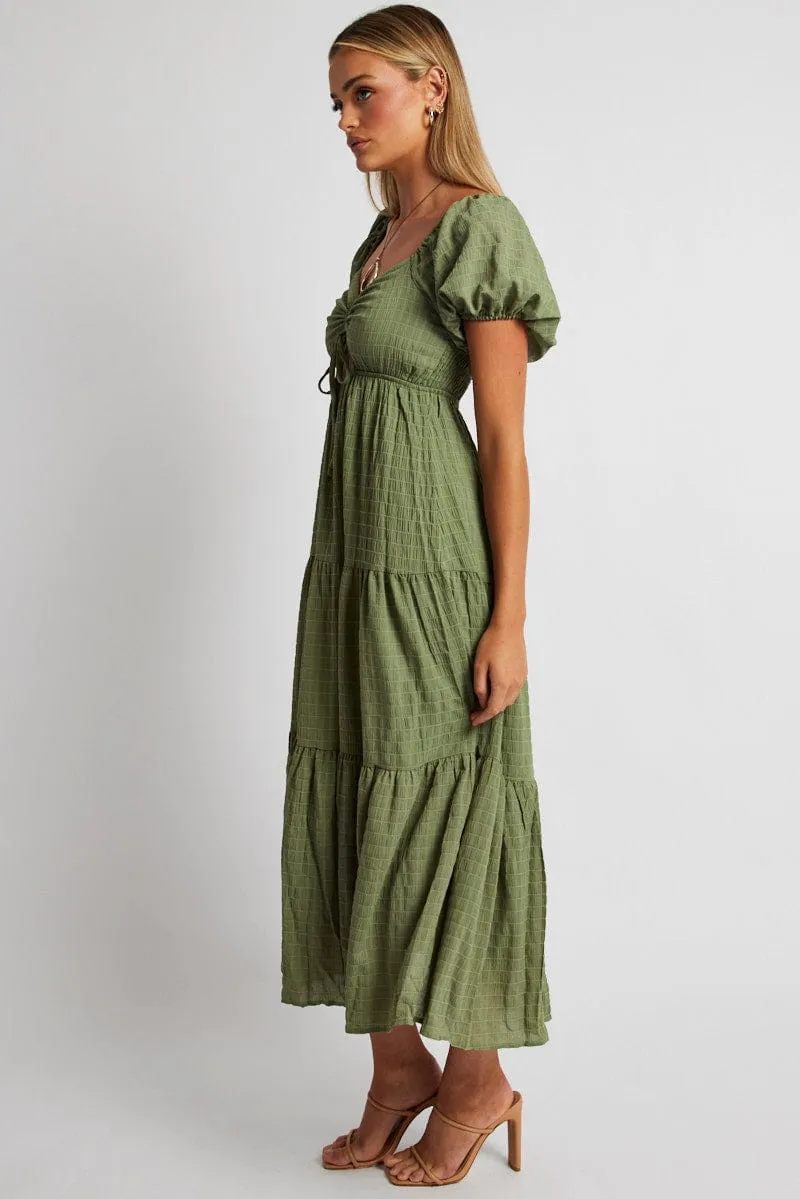 Green Midi Dress Puff Sleeve Ruch Front sold by Ally Fashion product image thumbnail 4