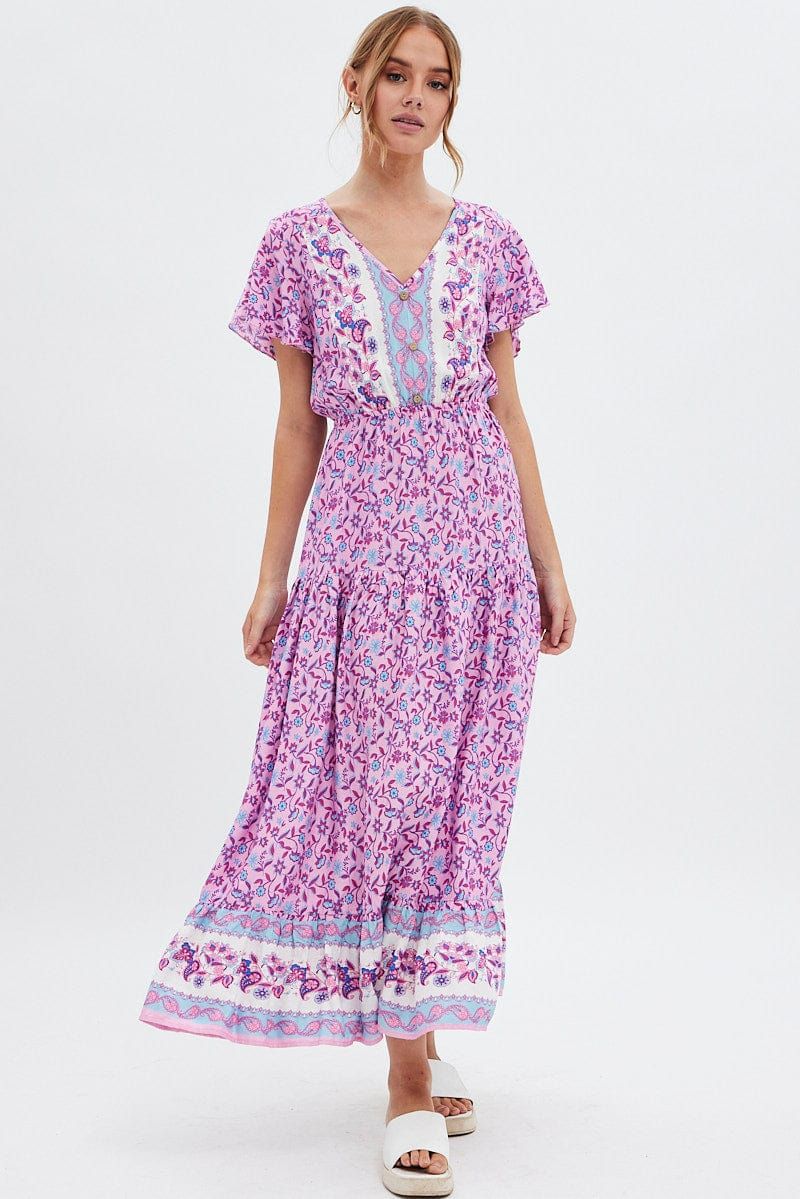 Pink Boho Bell Sleeve Midi Dress sold by Ally Fashion product image thumbnail 3