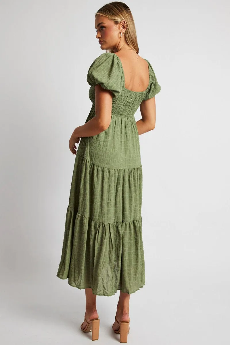 Green Midi Dress Puff Sleeve Ruch Front sold by Ally Fashion product image thumbnail 5