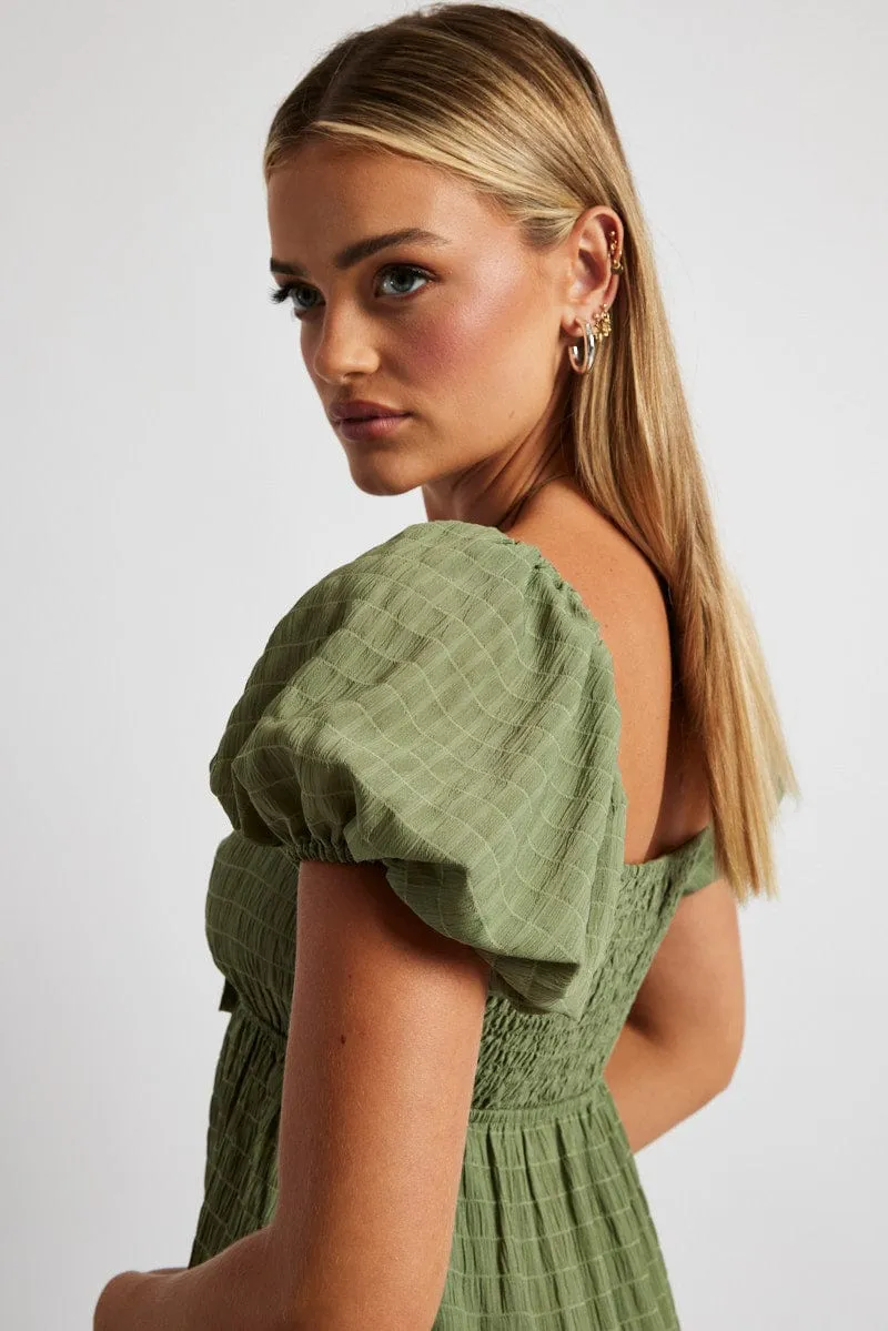 Green Midi Dress Puff Sleeve Ruch Front sold by Ally Fashion product image thumbnail 3