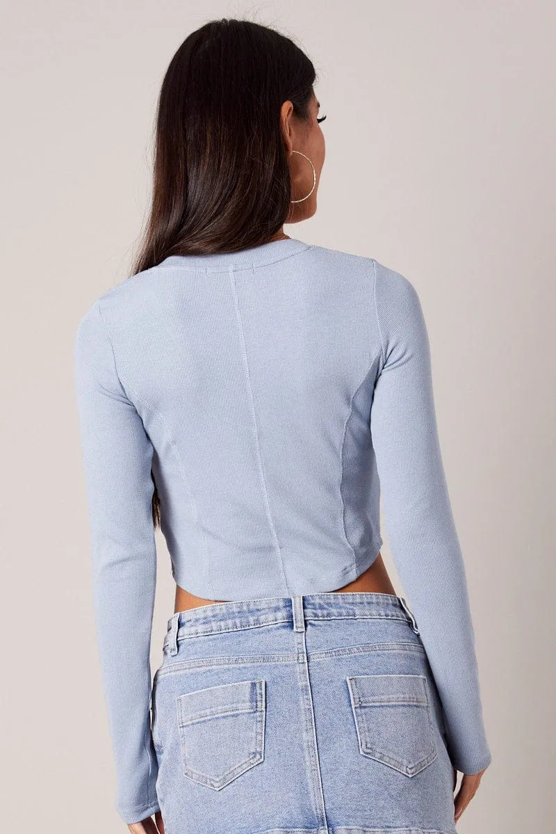 Blue V Neck Top Long Sleeve Button Front sold by Ally Fashion product image thumbnail 5