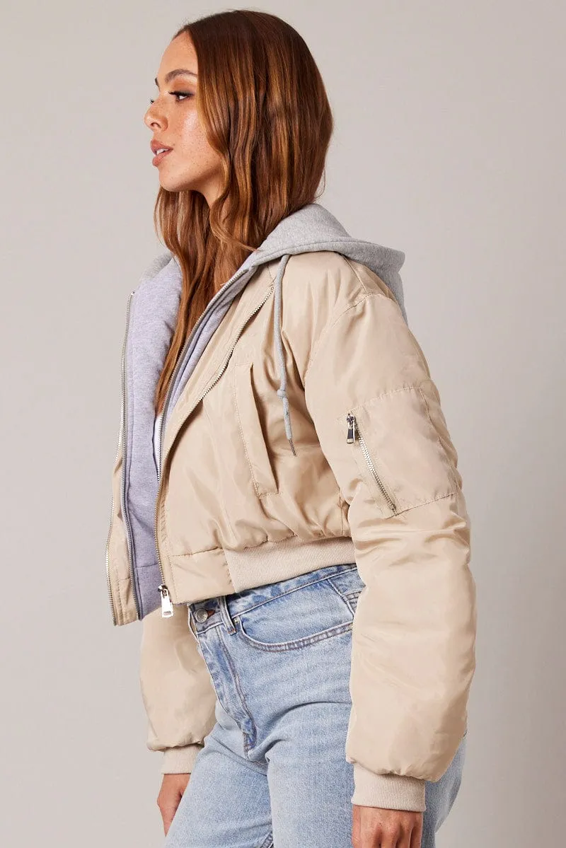 Beige Hoodie Bomber Jacket sold by Ally Fashion product image thumbnail 4