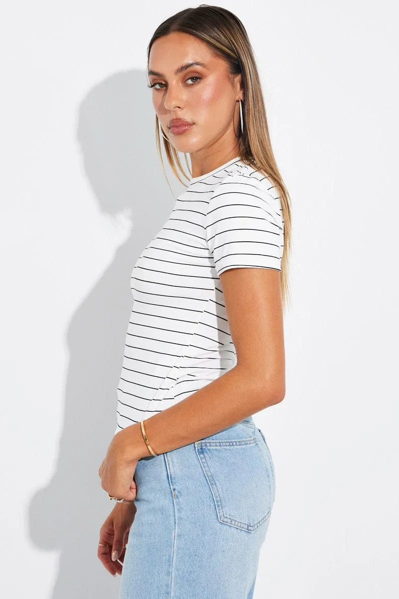 White Stripe Supersoft Top Short Sleeve sold by Ally Fashion product image thumbnail 4
