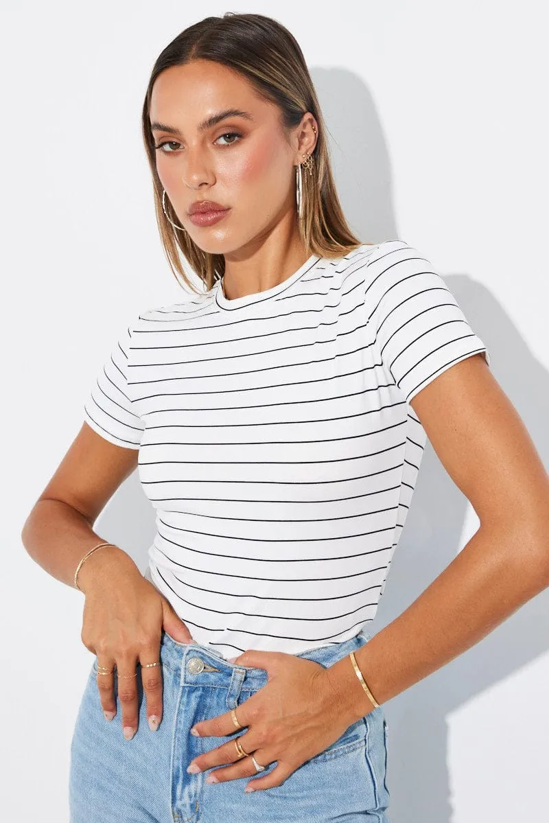 White Stripe Supersoft Top Short Sleeve sold by Ally Fashion