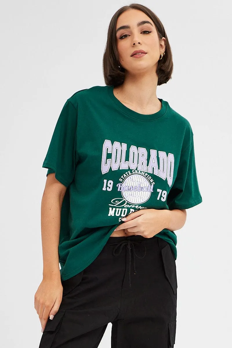 Green Tee Round Neck Short Sleeve Graphic Print sold by Ally Fashion product image thumbnail 3