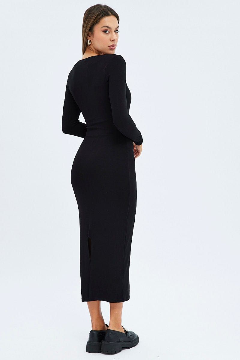 Black Midi Dress Long Sleeve Bodycon Ribbed sold by Ally Fashion product image thumbnail 5