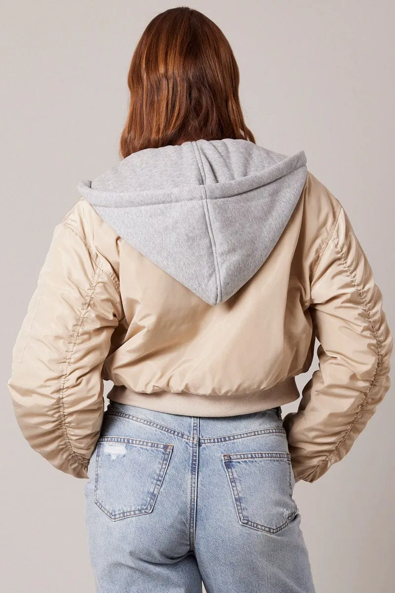Beige Hoodie Bomber Jacket sold by Ally Fashion product image thumbnail 5