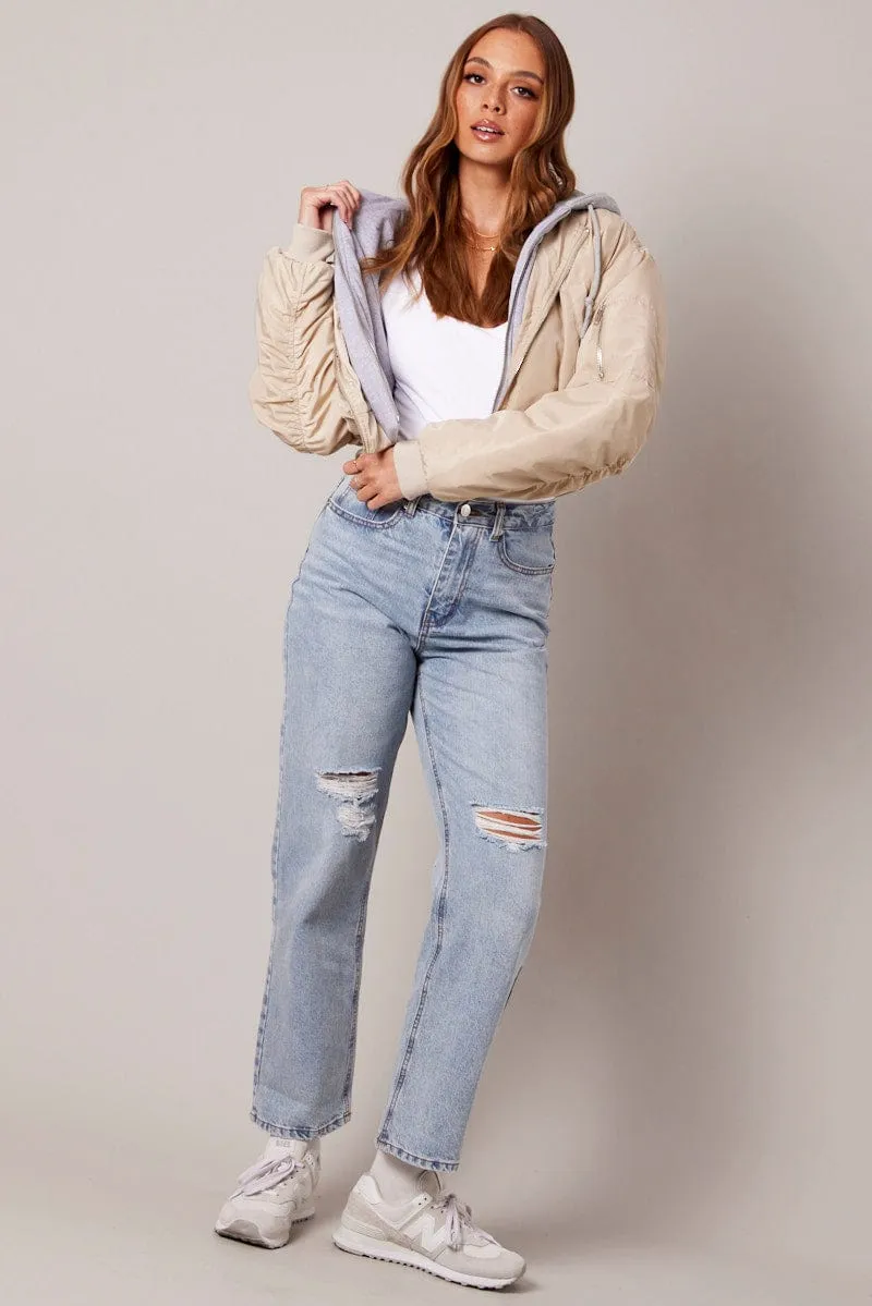 Beige Hoodie Bomber Jacket sold by Ally Fashion product image thumbnail 2