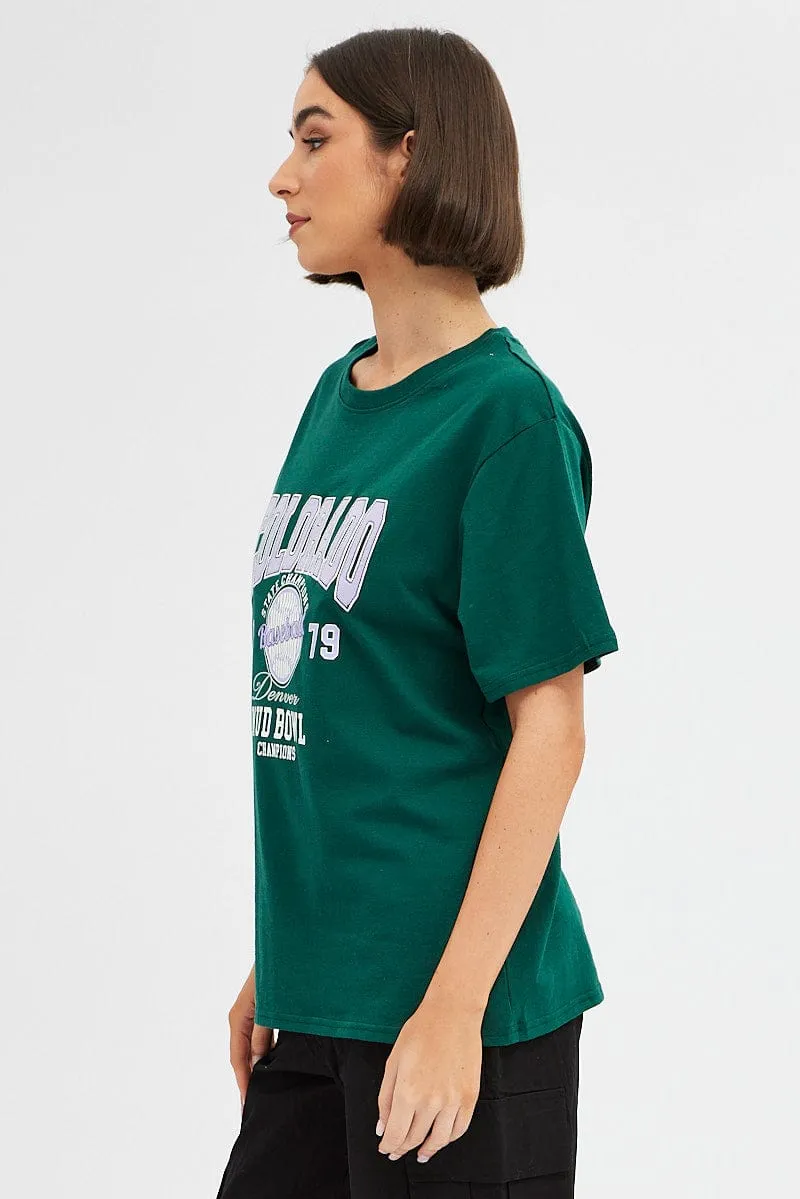 Green Tee Round Neck Short Sleeve Graphic Print sold by Ally Fashion product image thumbnail 4