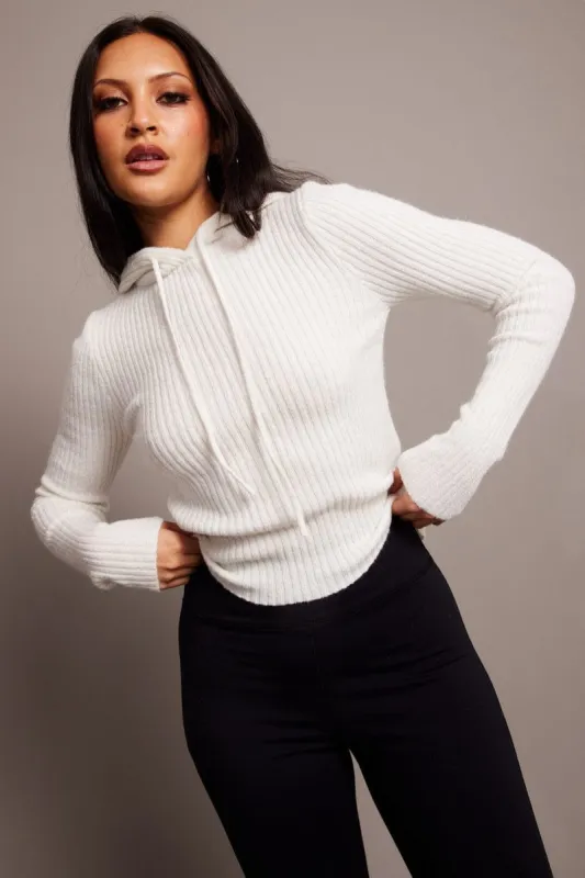 White Knit Top Long Sleeve Hoodie sold by Ally Fashion
