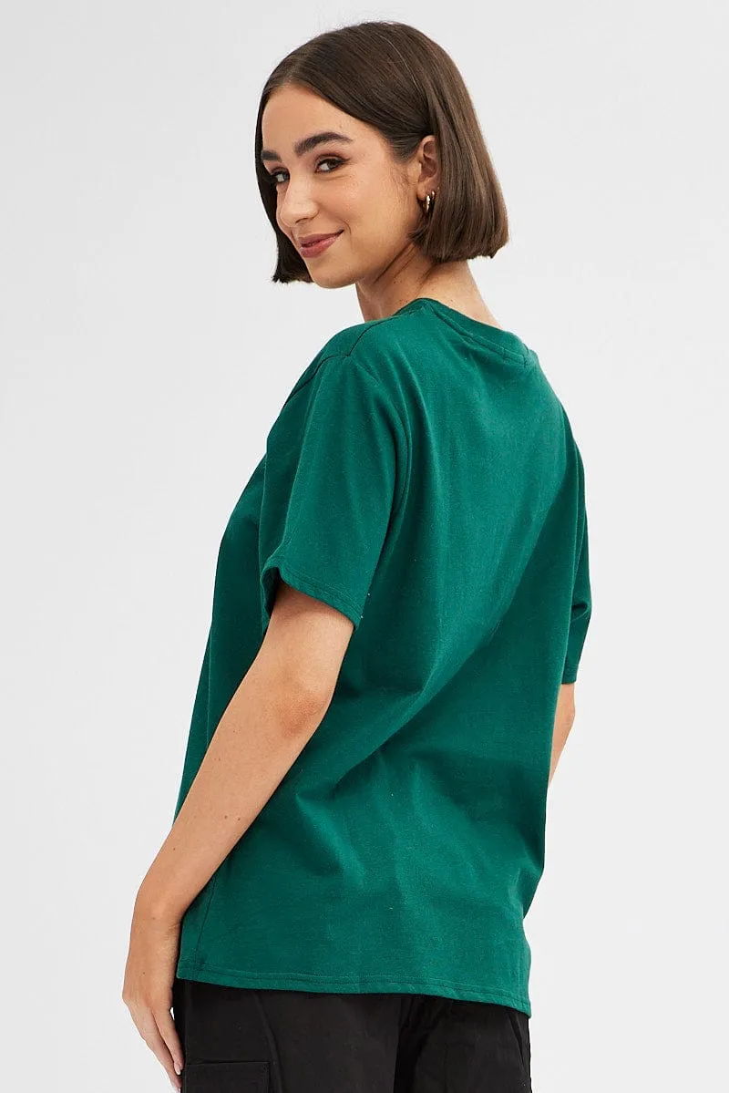 Green Tee Round Neck Short Sleeve Graphic Print sold by Ally Fashion product image thumbnail 5