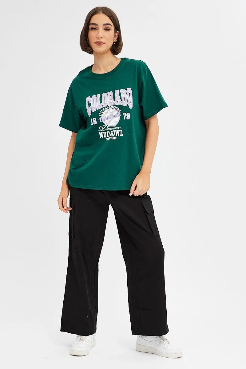 Green Tee Round Neck Short Sleeve Graphic Print sold by Ally Fashion product image thumbnail 2