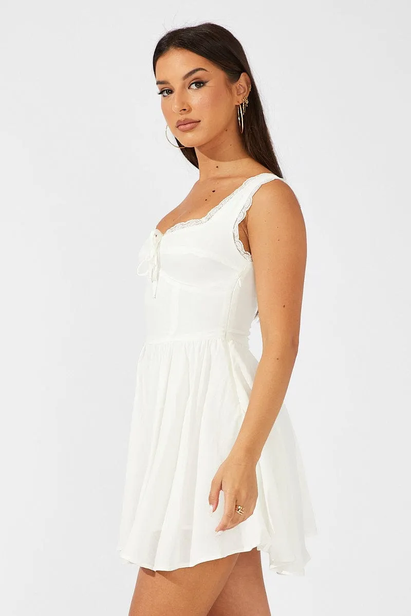 White Fit and Flare Dress Sleeveless Lace Trim sold by Ally Fashion product image thumbnail 4