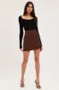 Brown Mini Skirt High Rise Front Split sold by Ally Fashion