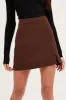 Brown Mini Skirt High Rise Front Split sold by Ally Fashion