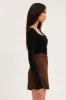 Brown Mini Skirt High Rise Front Split sold by Ally Fashion