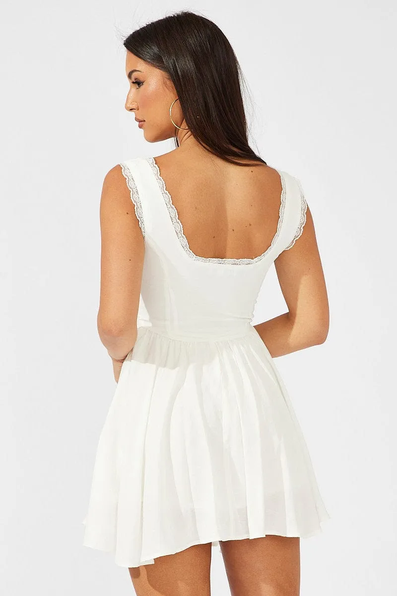 White Fit and Flare Dress Sleeveless Lace Trim sold by Ally Fashion product image thumbnail 5