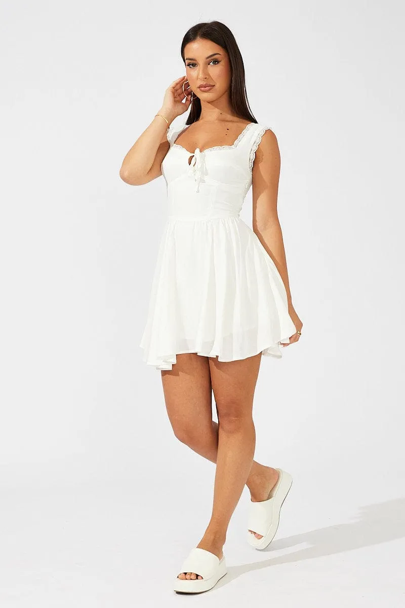 White Fit and Flare Dress Sleeveless Lace Trim sold by Ally Fashion product image thumbnail 2
