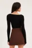 Brown Mini Skirt High Rise Front Split sold by Ally Fashion