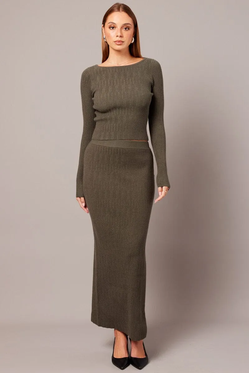 Green Knit Skirt High Rise sold by Ally Fashion product image thumbnail 3