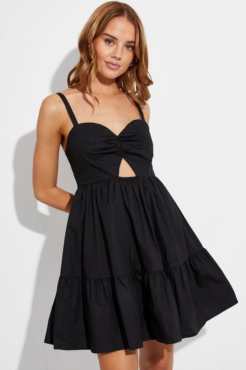 Black Fit And Flare Dress Sleeveless Ruched Bust sold by Ally Fashion