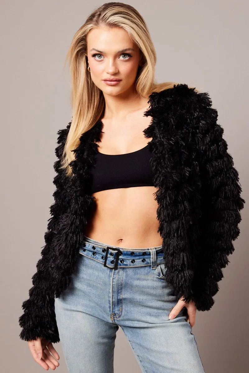 Black Shag Faux Fur Jacket sold by Ally Fashion product image thumbnail 3