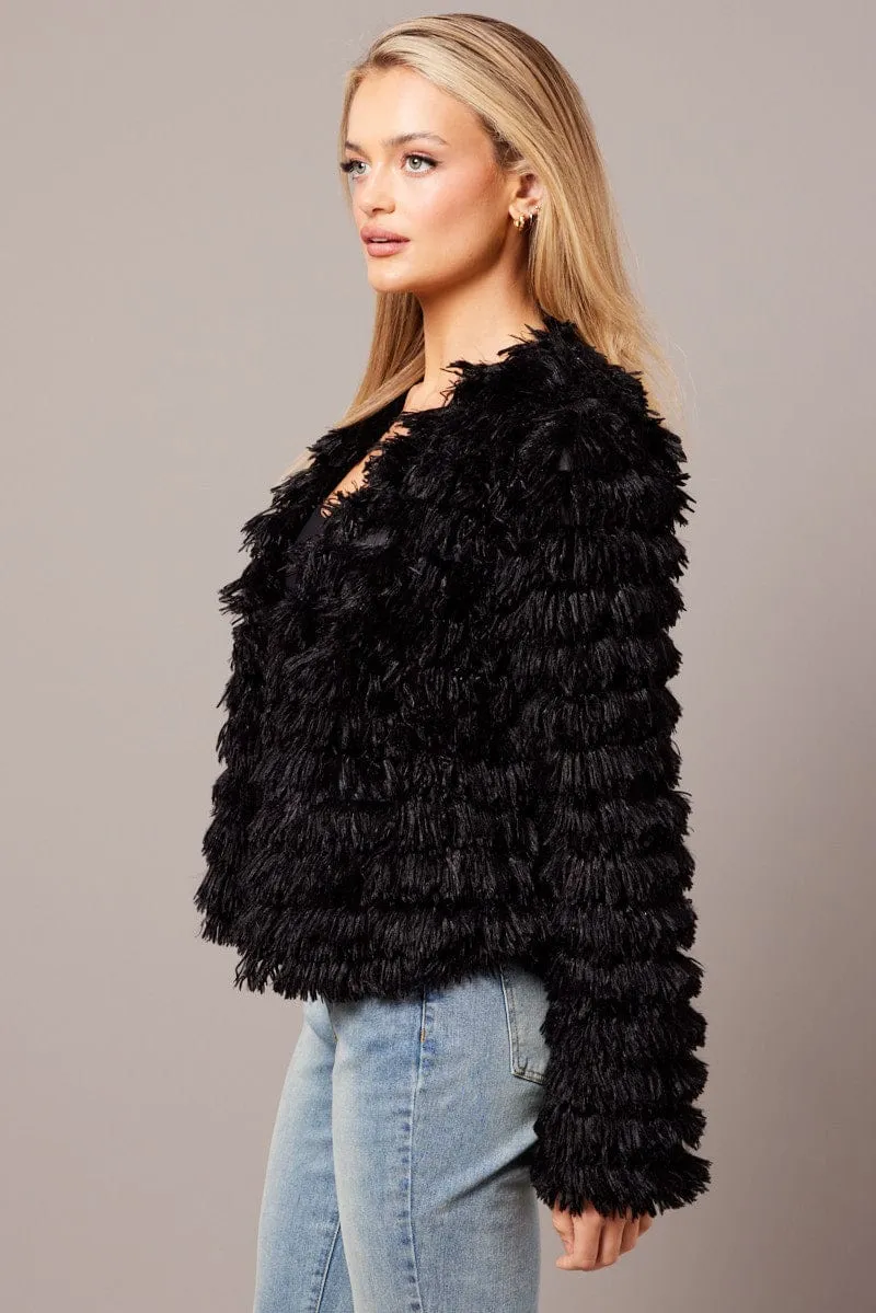 Black Shag Faux Fur Jacket sold by Ally Fashion product image thumbnail 4