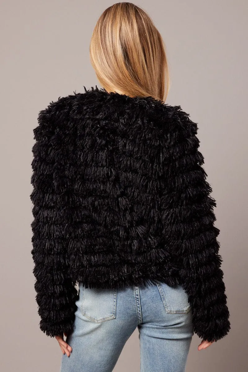 Black Shag Faux Fur Jacket sold by Ally Fashion product image thumbnail 5
