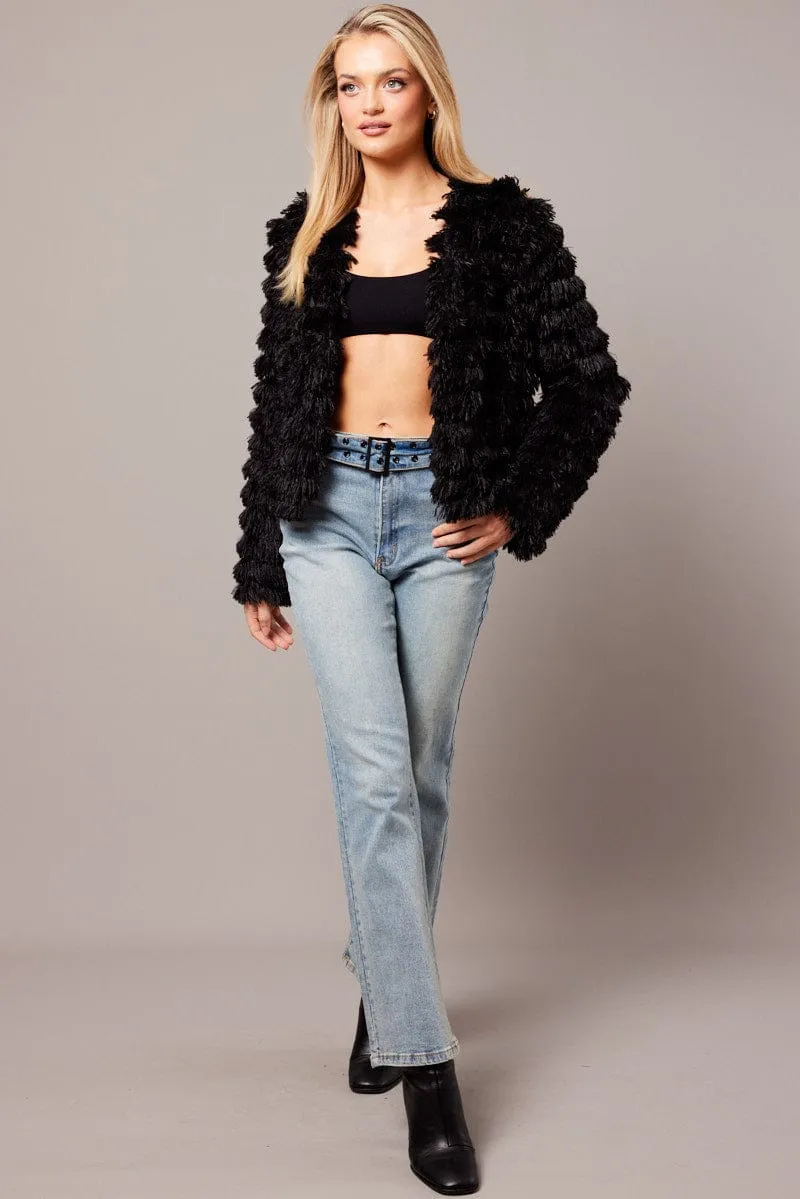 Black Shag Faux Fur Jacket sold by Ally Fashion product image thumbnail 2