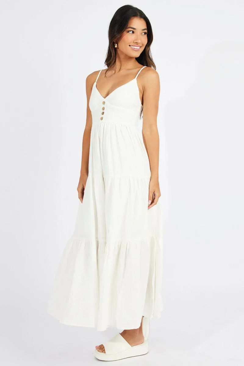 White Midi Dress Sleeveless V-Neck sold by Ally Fashion product image thumbnail 4