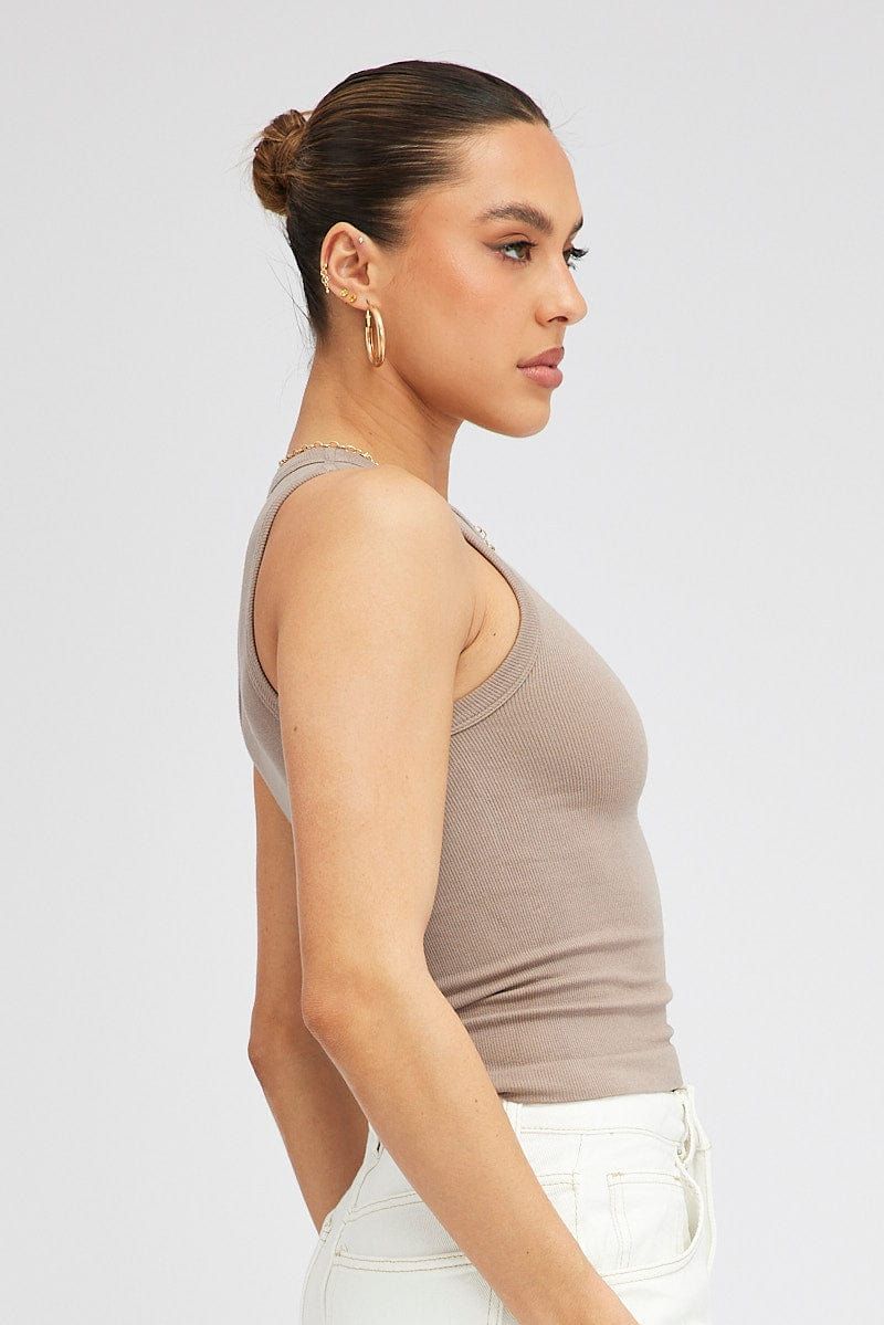 Brown Tank Top Crew Neck Seamless sold by Ally Fashion product image thumbnail 4