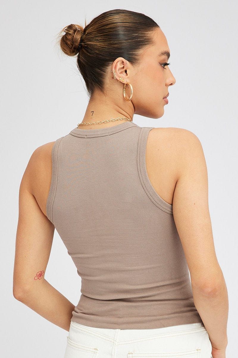 Brown Tank Top Crew Neck Seamless sold by Ally Fashion product image thumbnail 5