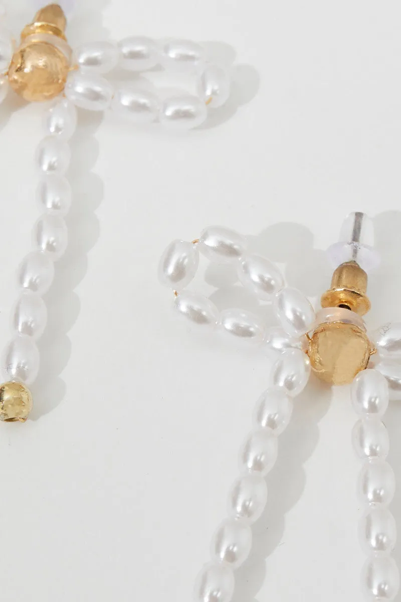 White Faux Pearl Bow Drop Earrings sold by Ally Fashion product image thumbnail 2