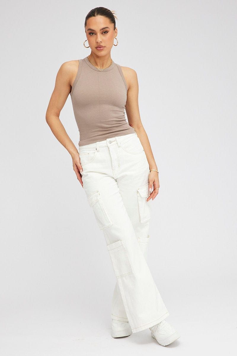 Brown Tank Top Crew Neck Seamless sold by Ally Fashion product image thumbnail 2