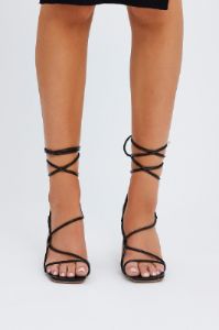 Black Strappy Tie Leg Heeled Sandals sold by Ally Fashion