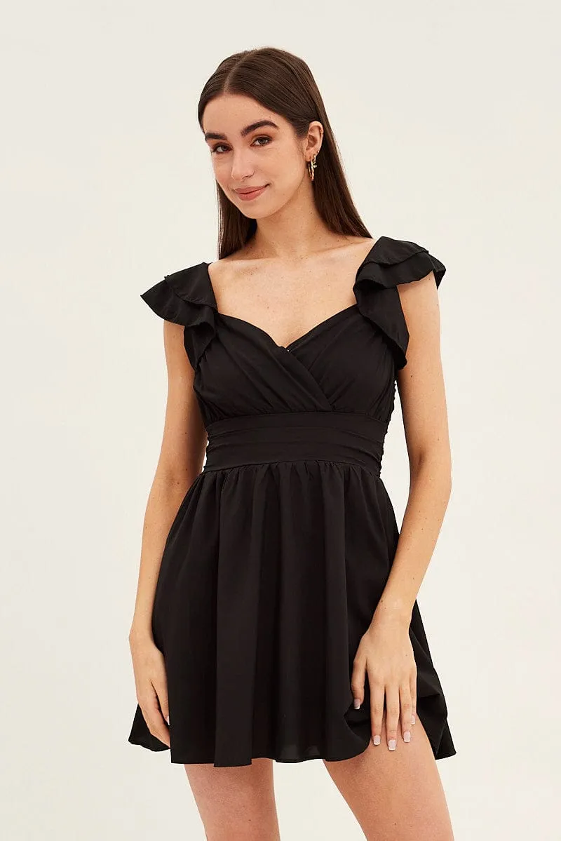 Black Short Sleeve Ruched Bust Skater Dress sold by Ally Fashion product image thumbnail 3