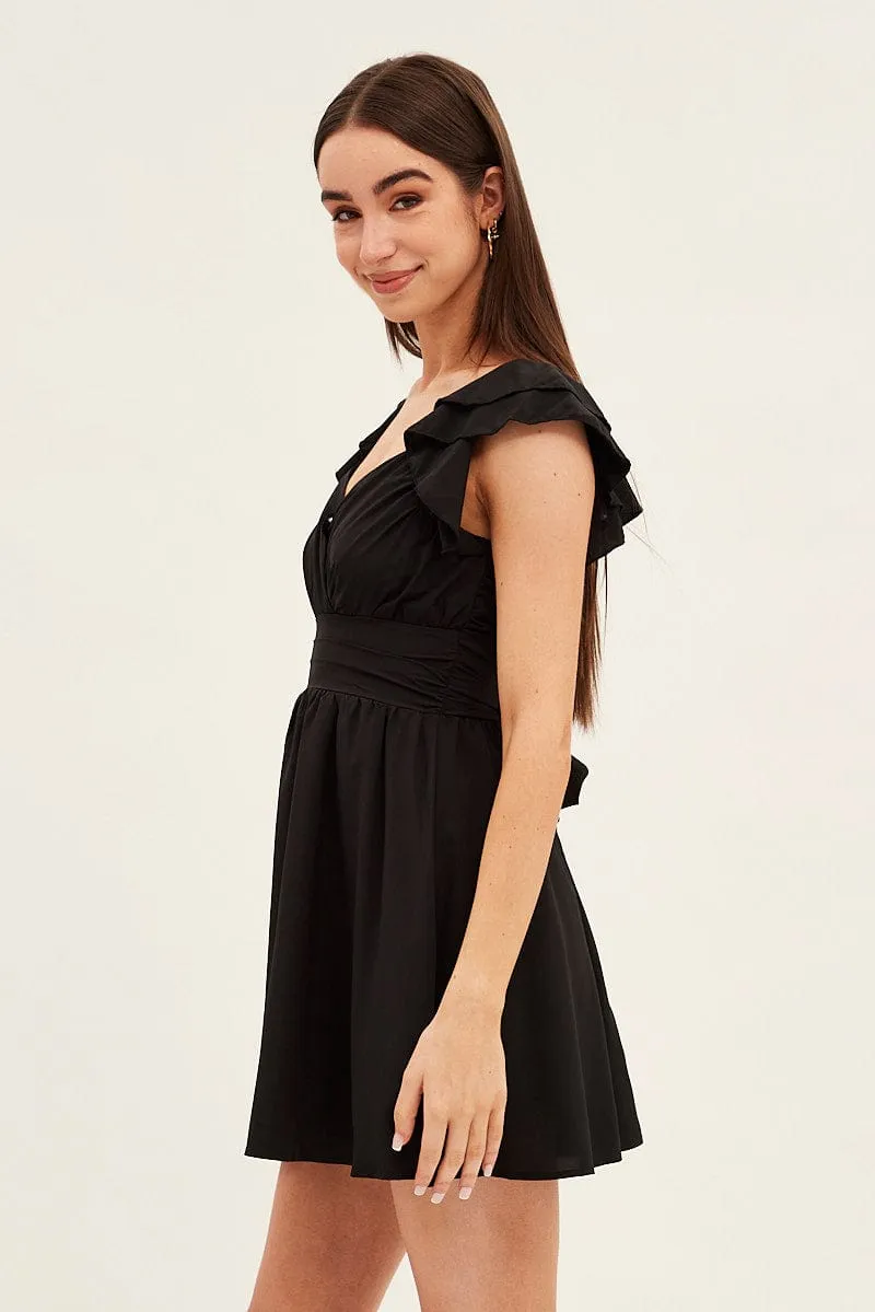Black Short Sleeve Ruched Bust Skater Dress sold by Ally Fashion product image thumbnail 4