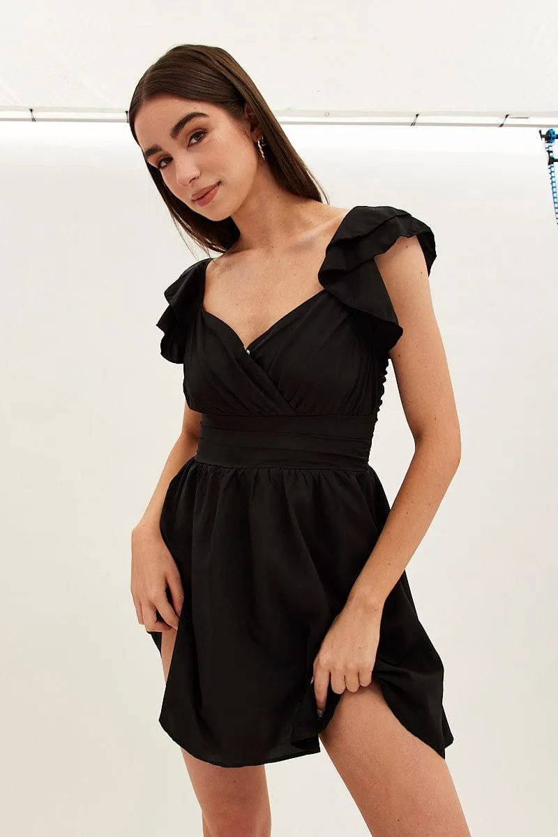 Black Short Sleeve Ruched Bust Skater Dress sold by Ally Fashion