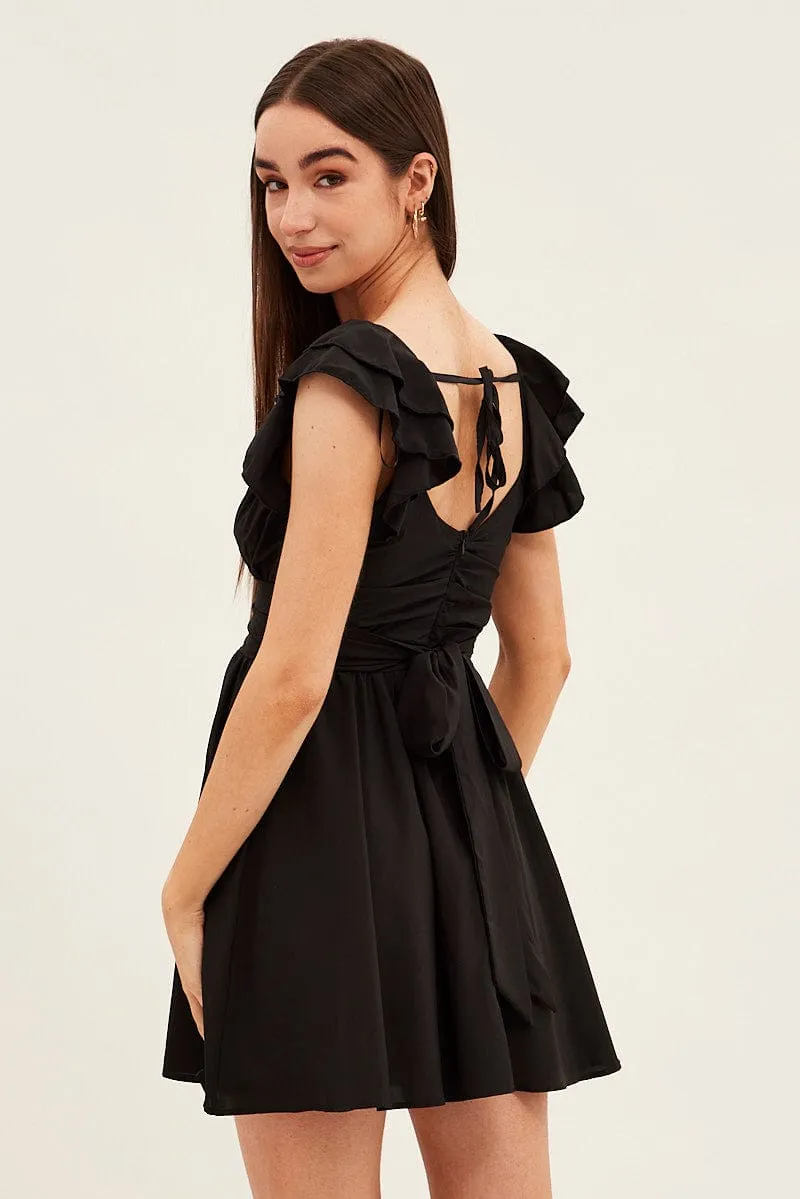 Black Short Sleeve Ruched Bust Skater Dress sold by Ally Fashion product image thumbnail 5
