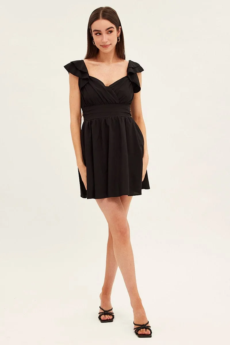 Black Short Sleeve Ruched Bust Skater Dress sold by Ally Fashion product image thumbnail 2